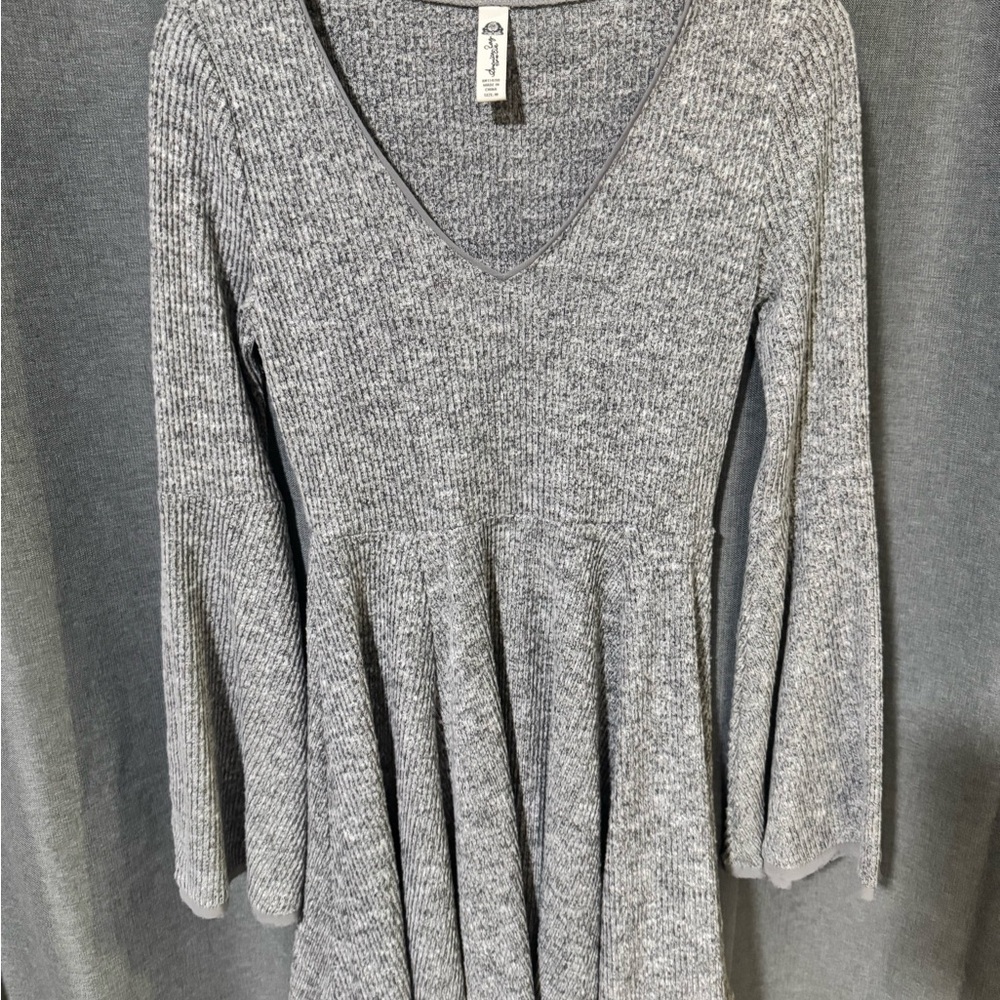 American Rag Gray Ribbed Knit Sweater Dress